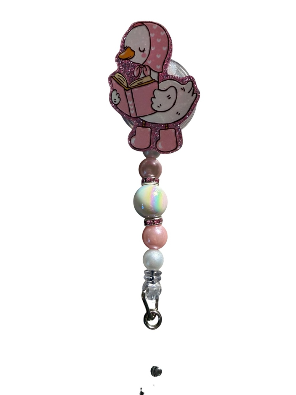 Pink Duck Beaded Badge Reel/Holder
